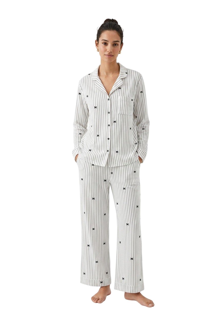 Bow Striped Pajama - Black & White