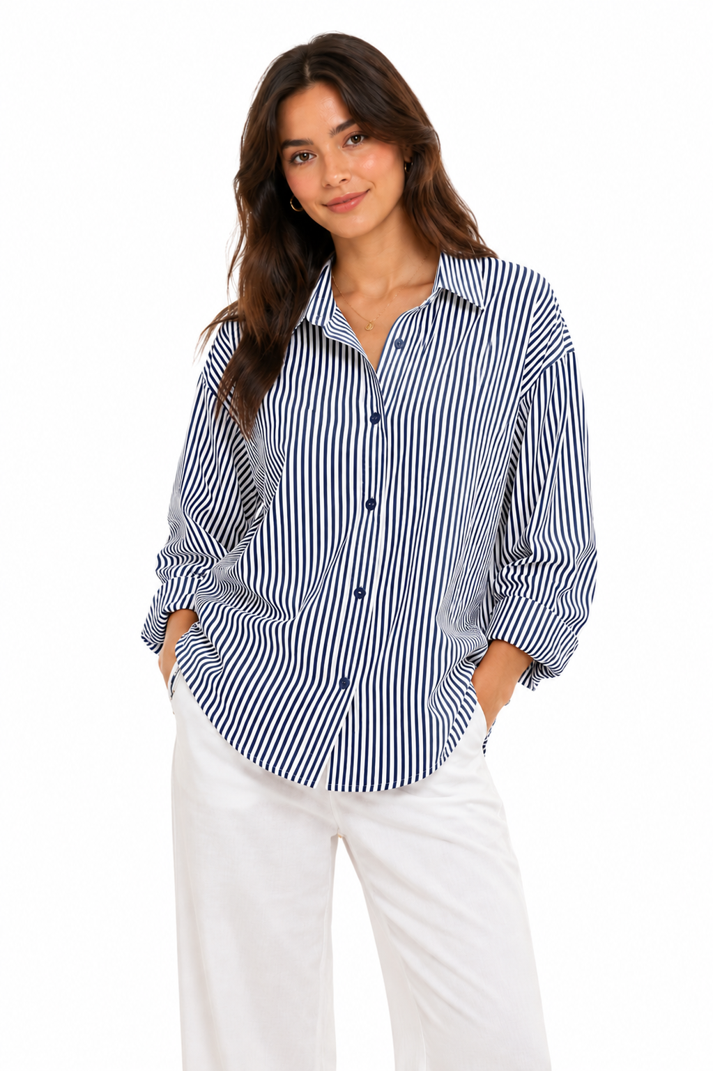 Striped Relaxed Shirt - Blue