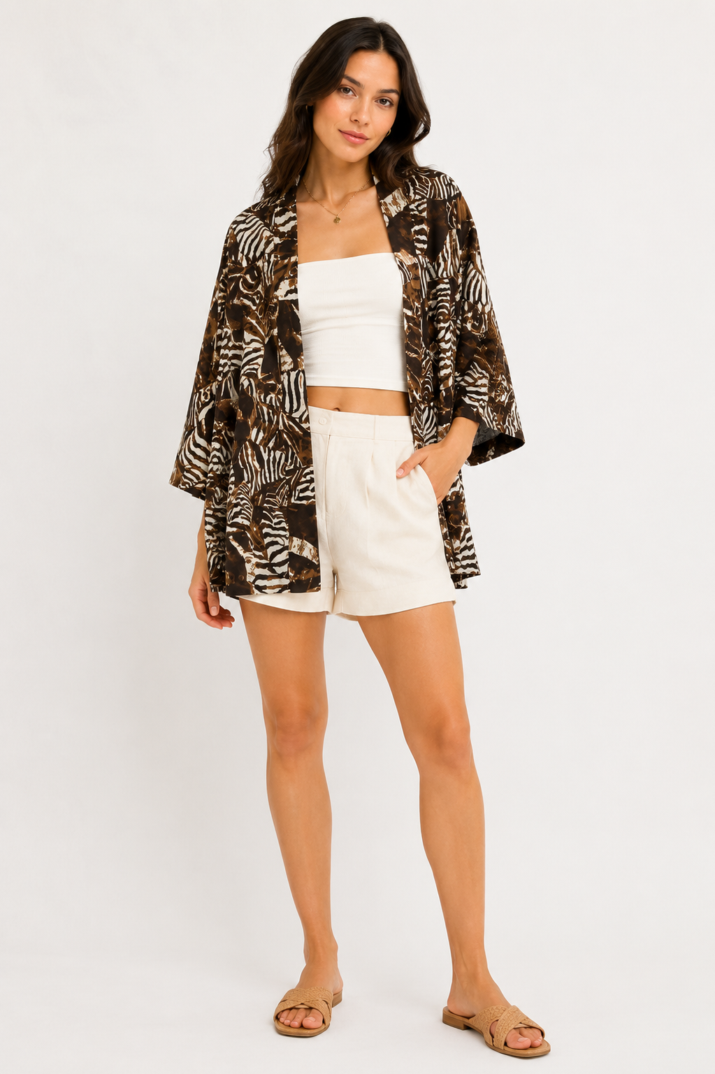 Zebra Belted Kimono - Dark Brown