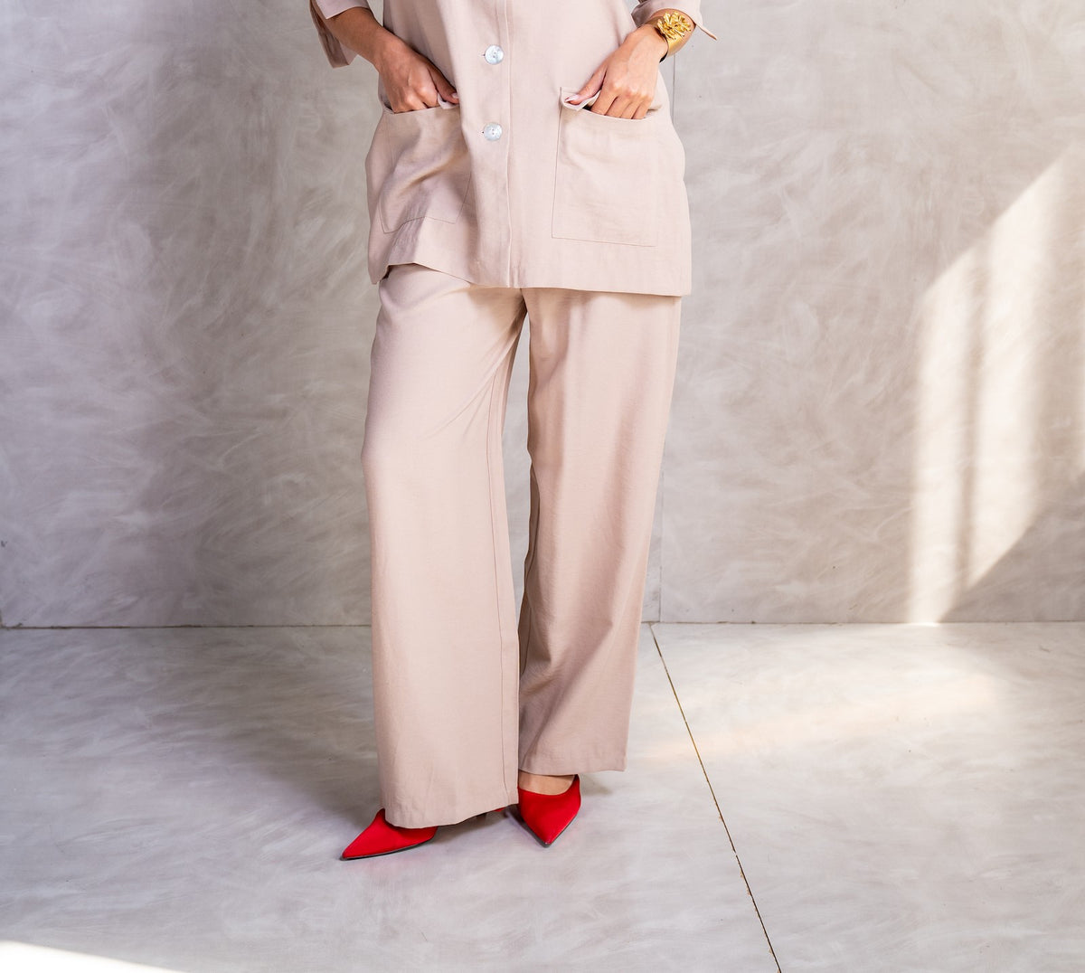 Tailored Wide Trousers - Beige