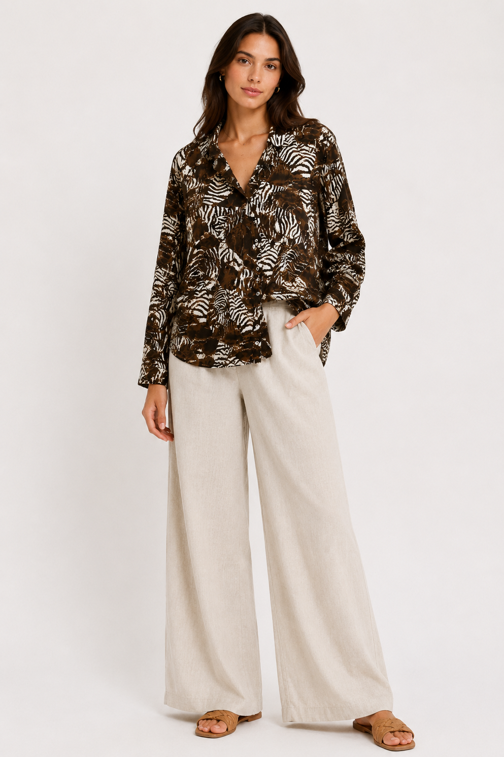 Zebra Crepe Shirt - Dark Brown