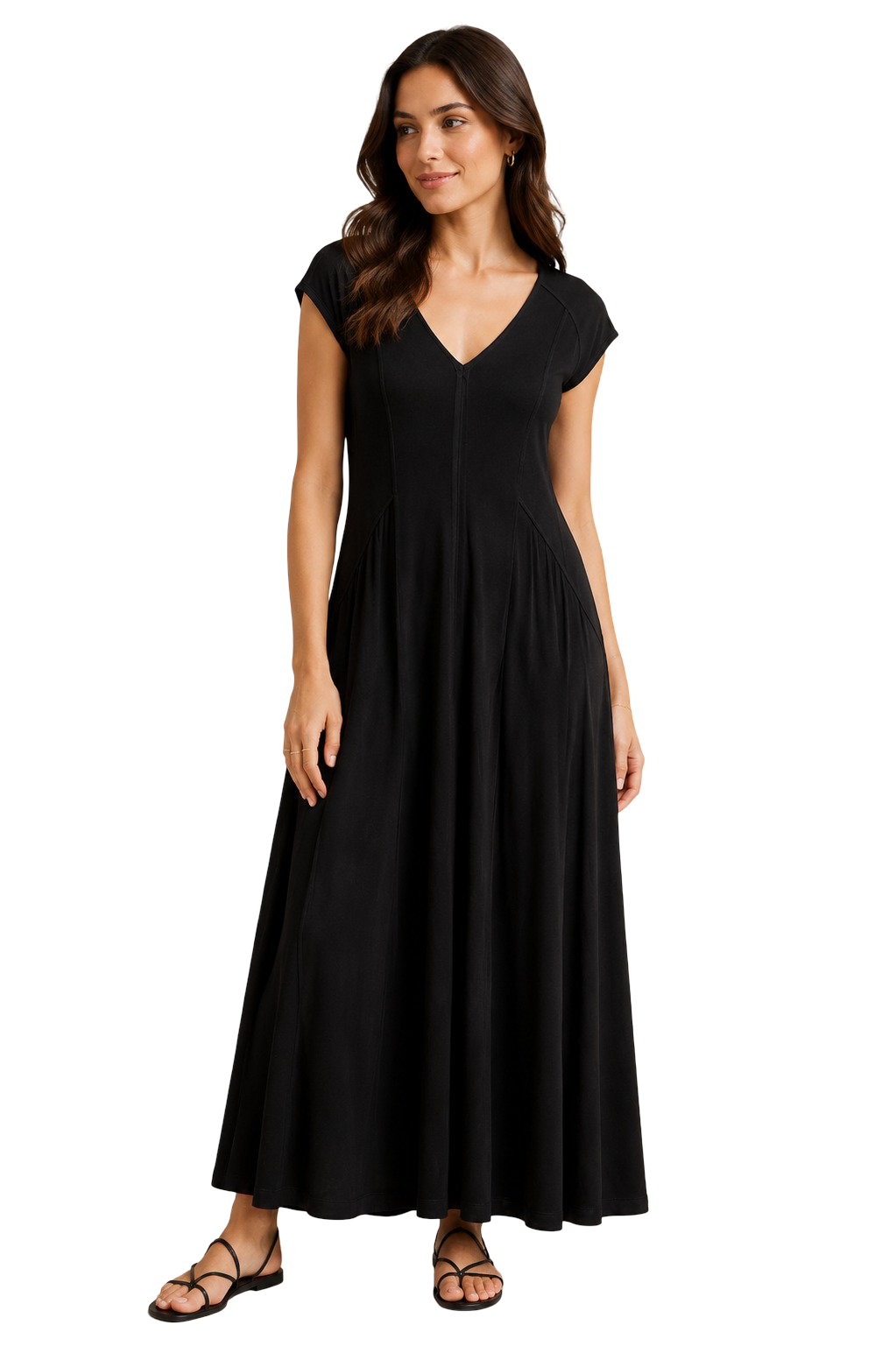 Flowing V-Neck Dress - Black