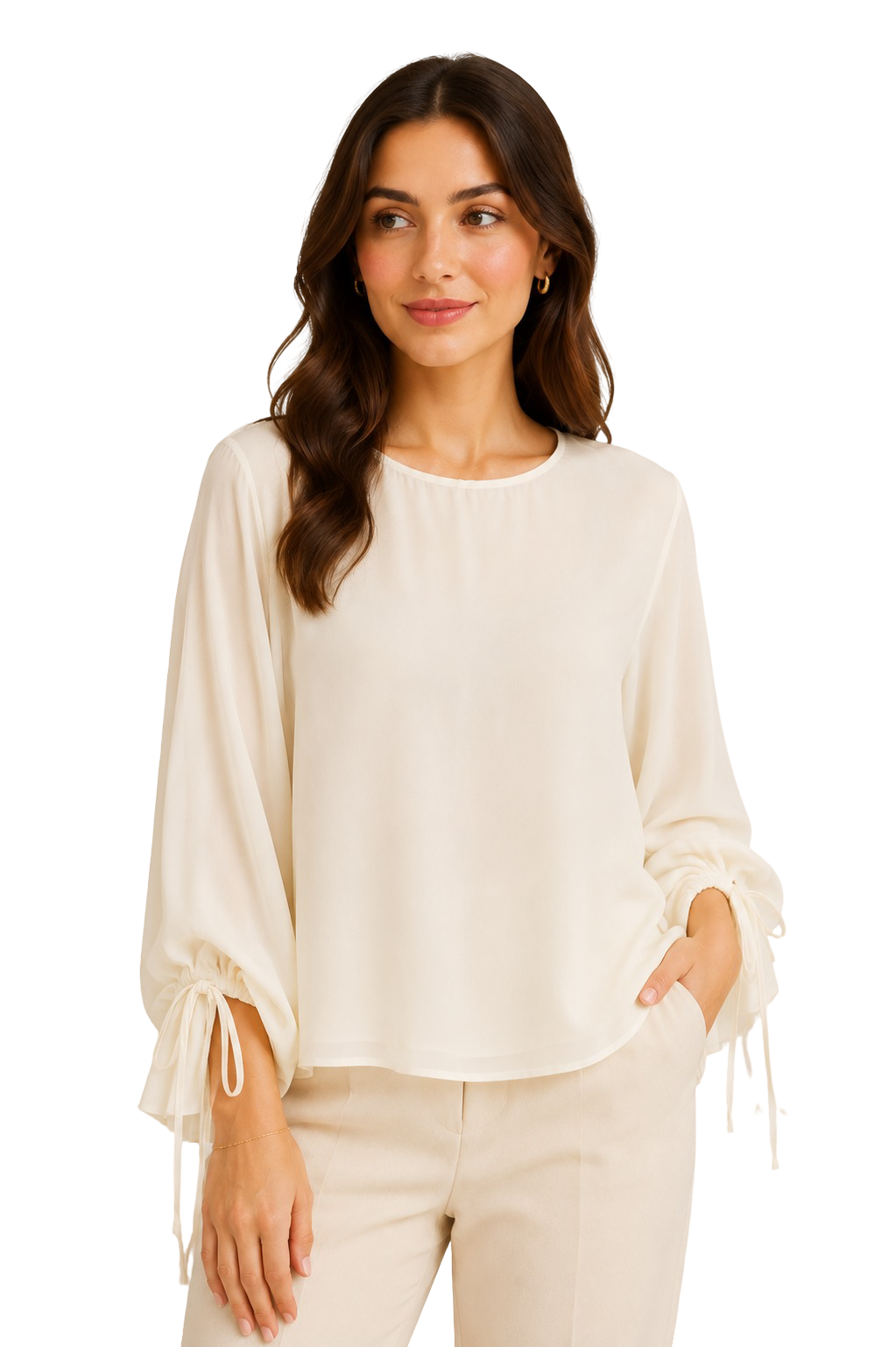 Drawstring Sleeve Blouse - Ivory