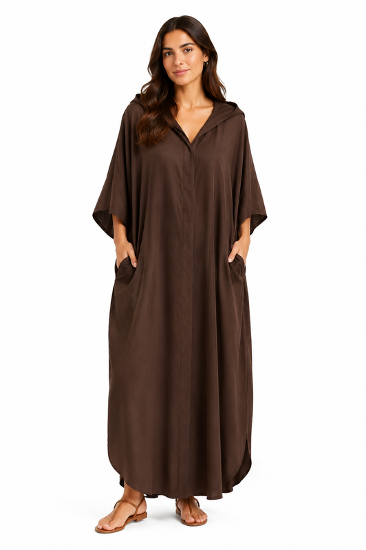Hooded Lightweight Long Cardigan – Dark Brown