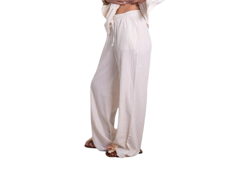 Textured Drawstring Pants – Light Beige