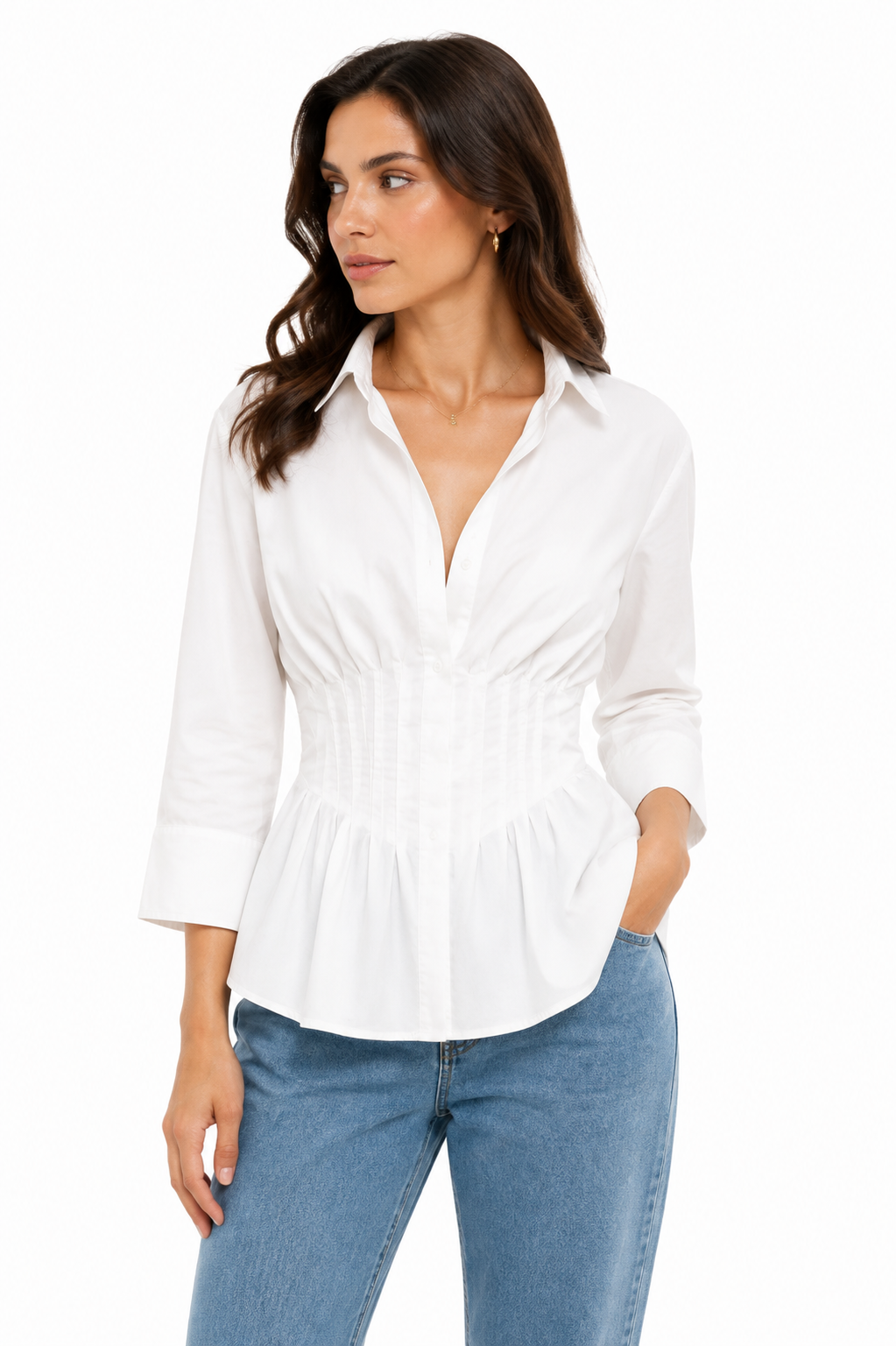 Pleated Waist Shirt - White