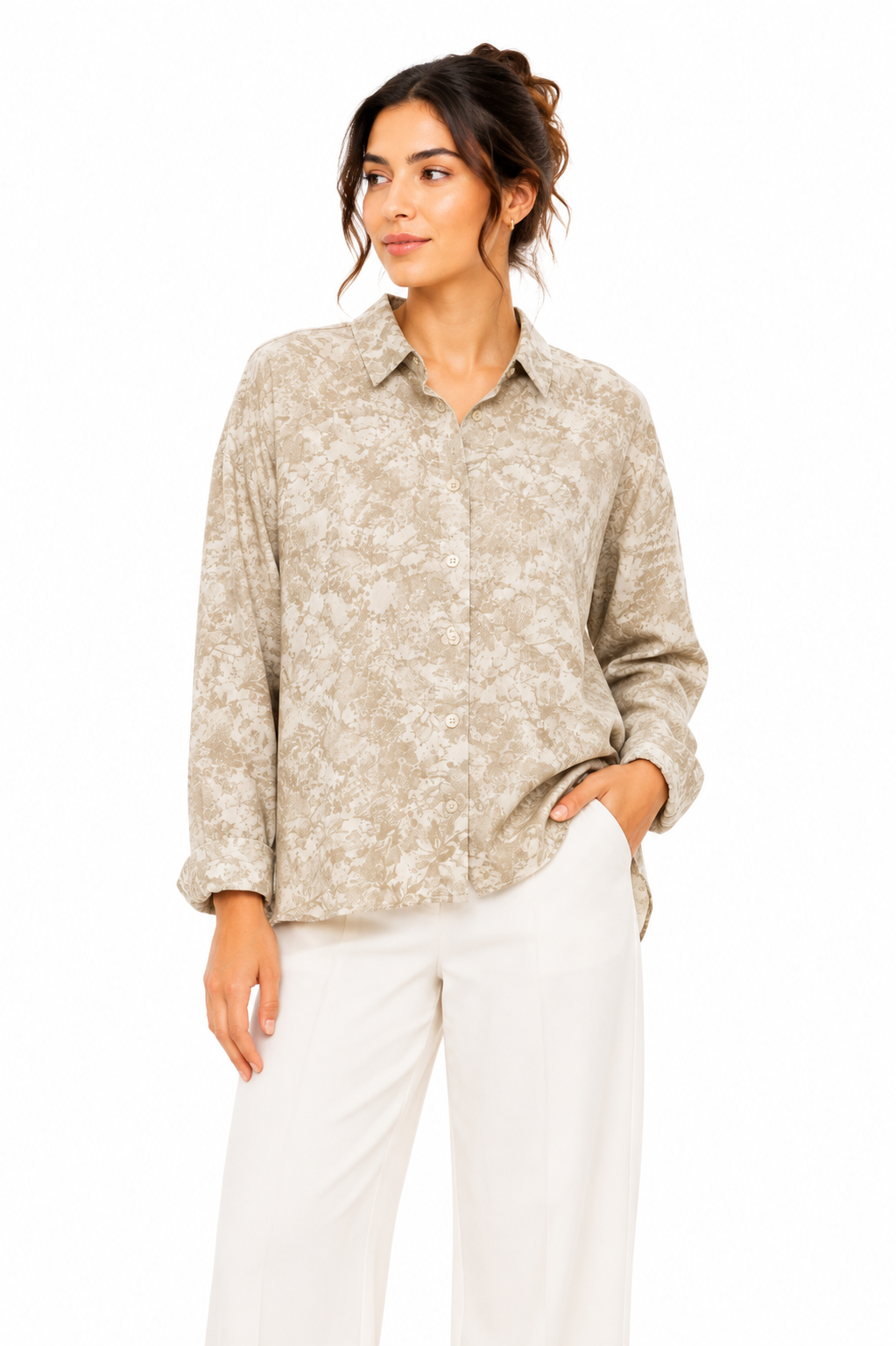 Textured Palazzo Shirt - Beige