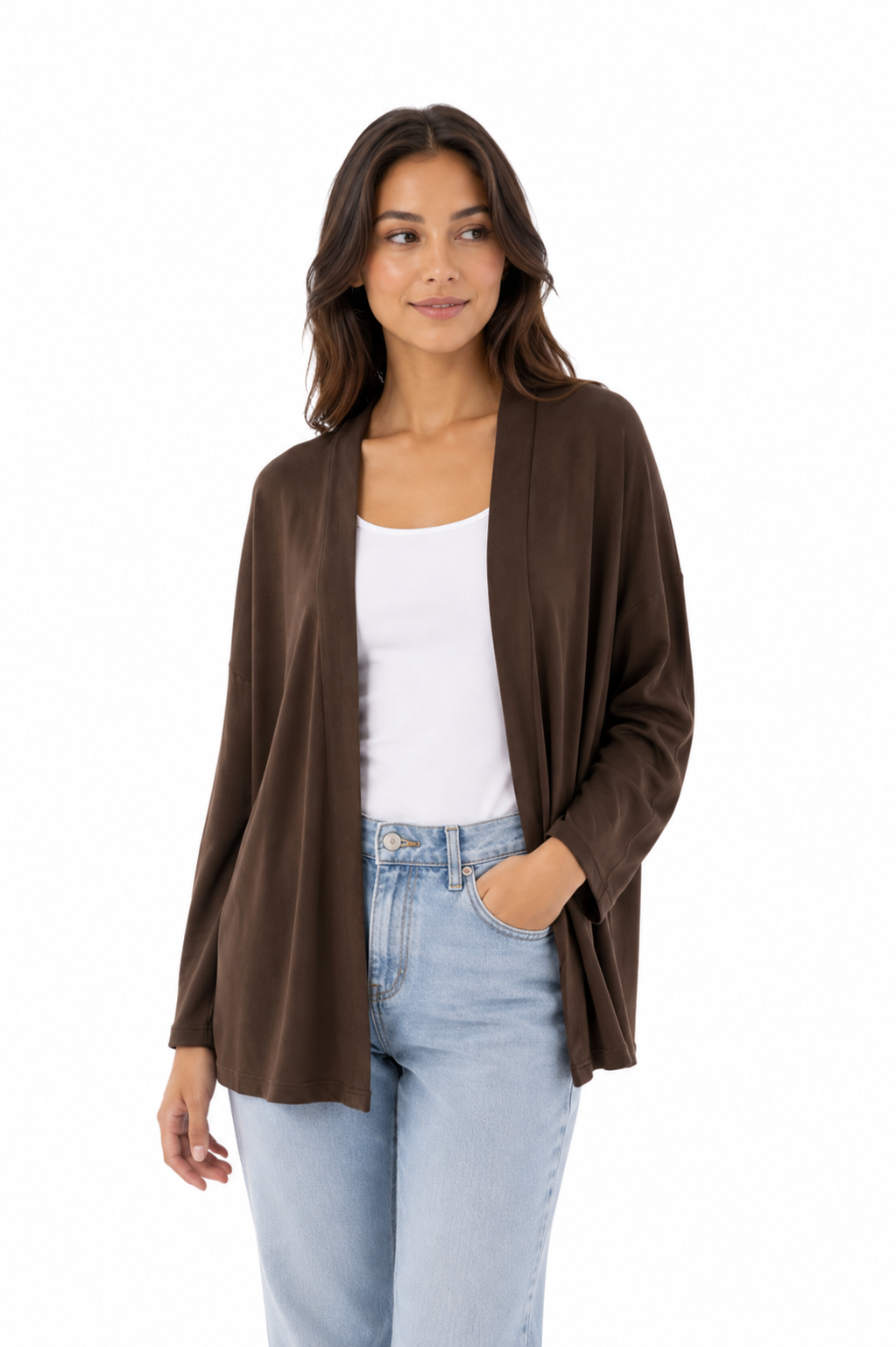 Long Flared Cardigan - Dark Brown