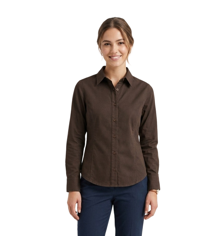 Solid Fitted Buttoned Shirt – Dark Brown