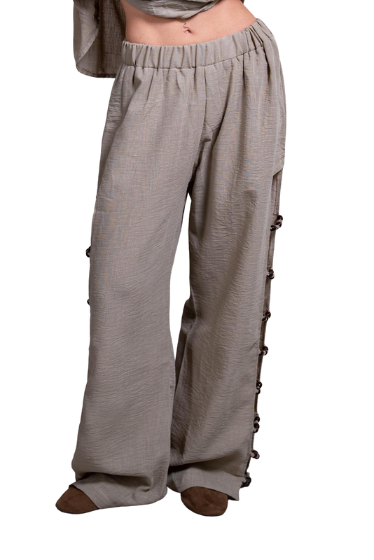 Beaded Side Cut-Out Wide-Leg Pants – Olive