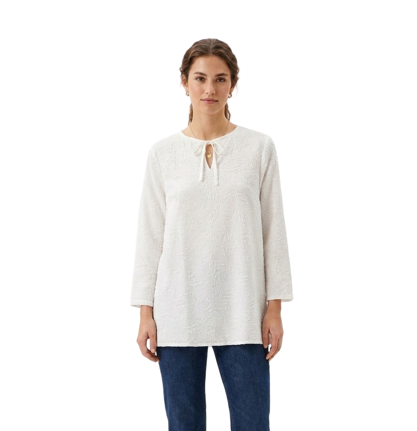 Tie Front Long Top - White