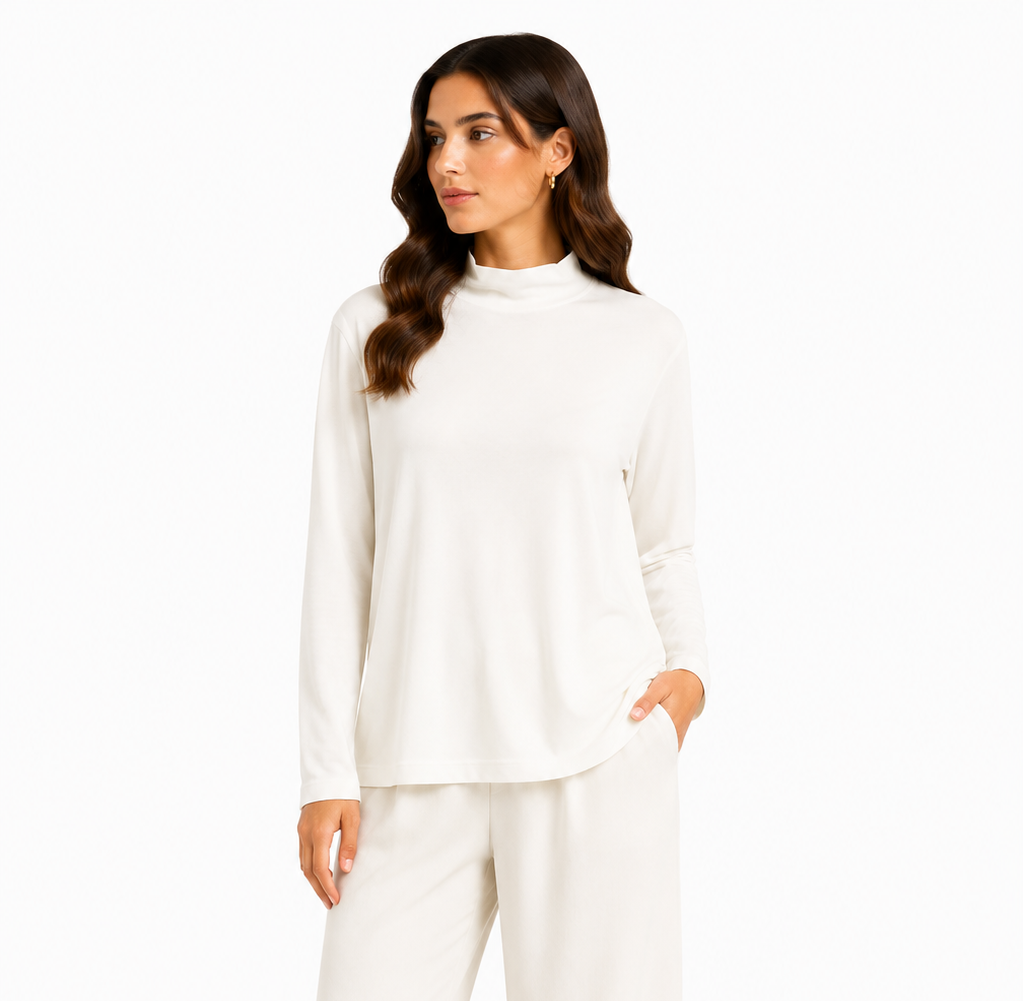 Off White Long Sleeve Mockneck Top - Off White