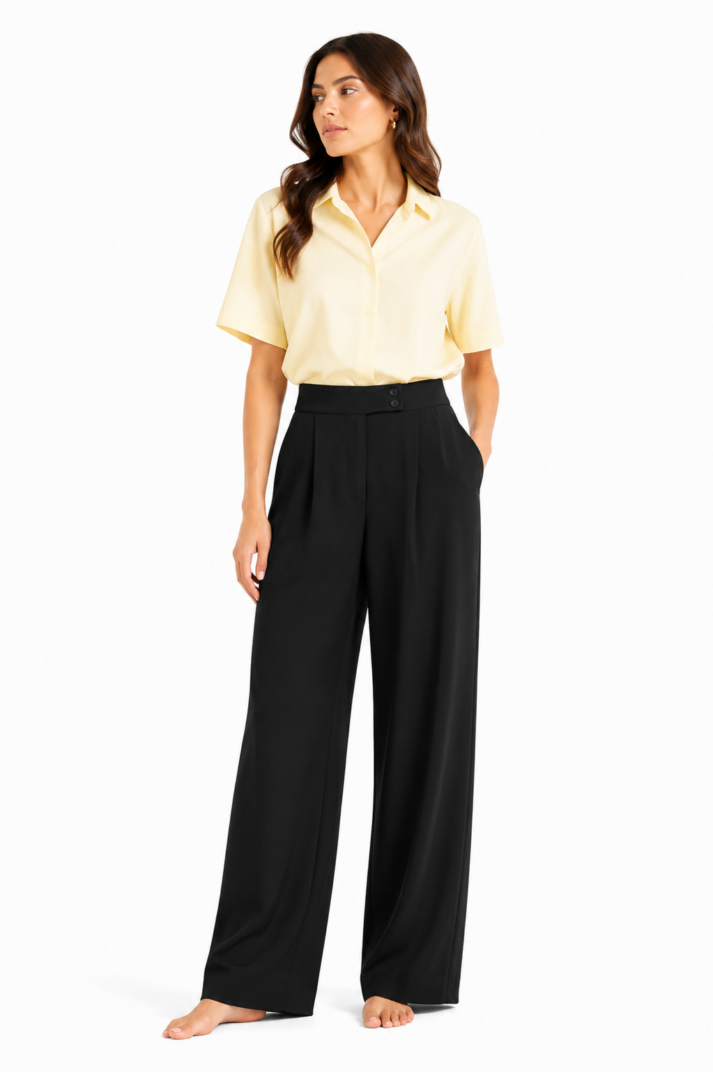 Double Button Wide Leg Pants - Black