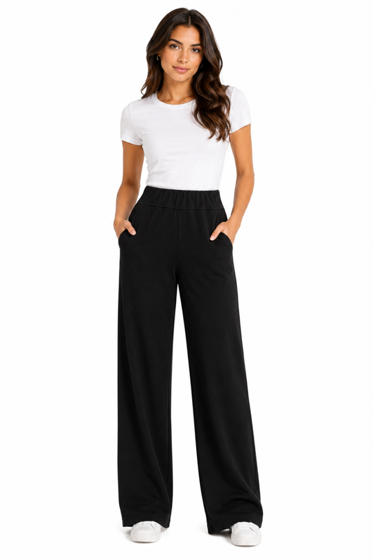 Wide Leg Pull-On Pants – Black