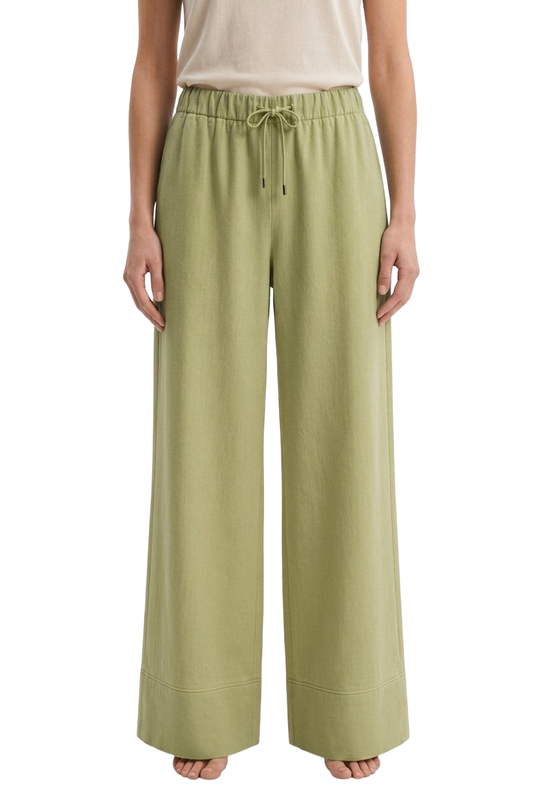 Solid Relaxed Fit Wide-Leg Pants – Sage Green