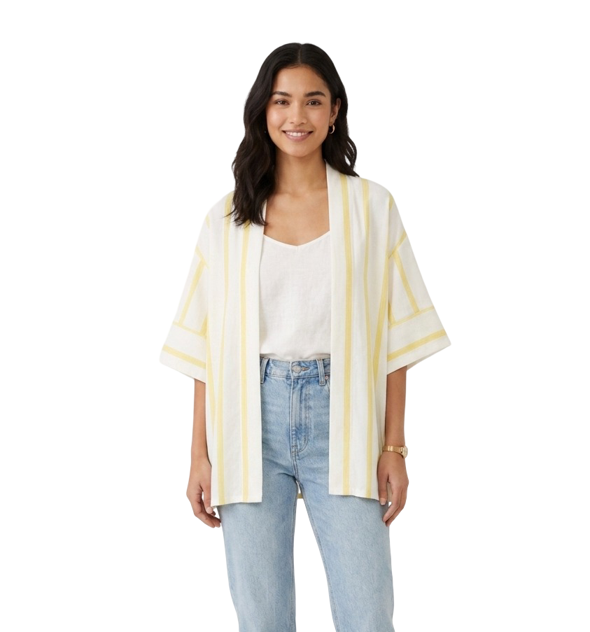 Striped Short Kimono - Yellow
