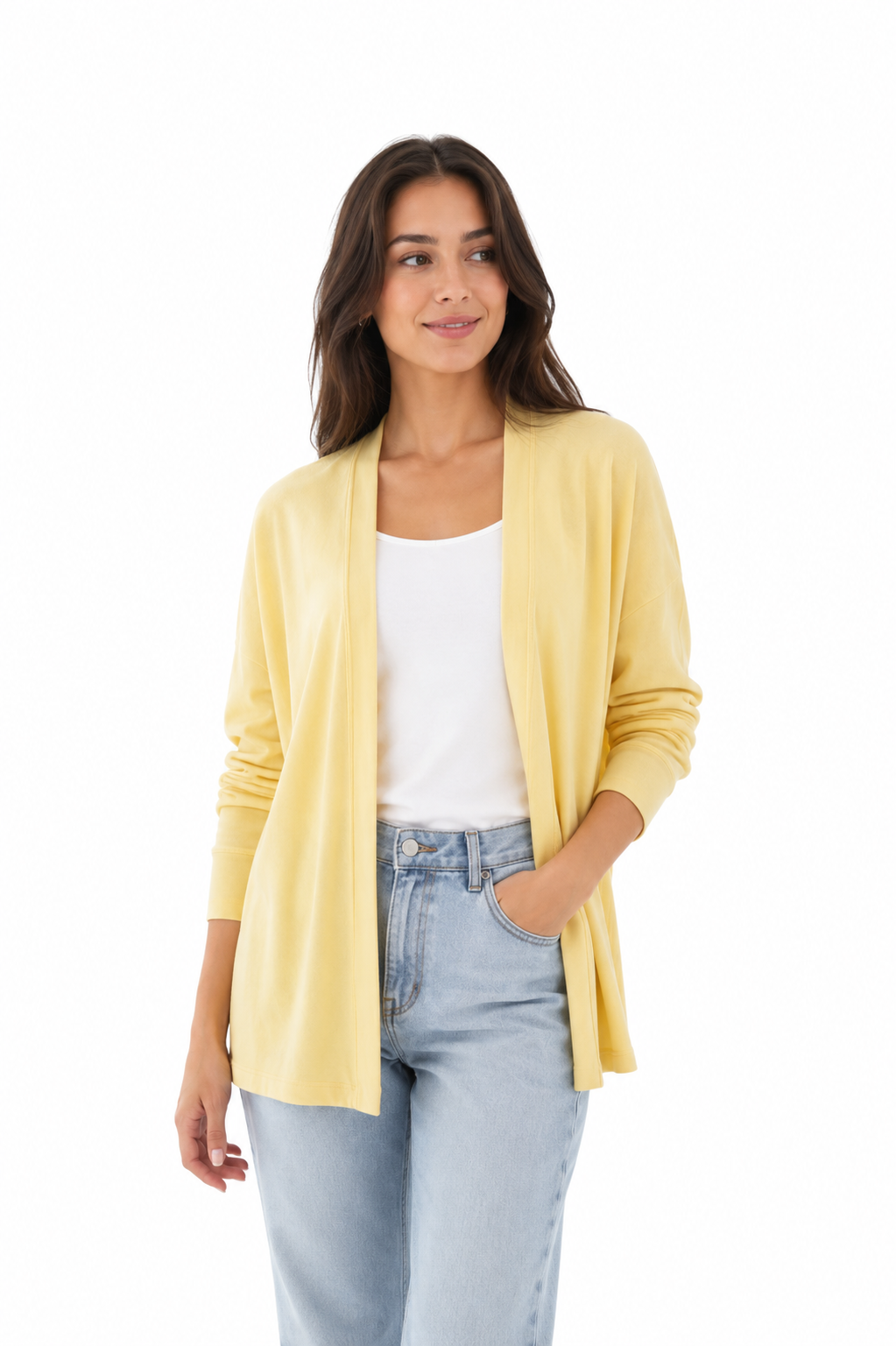 Long Flared Cardigan - Light Yellow