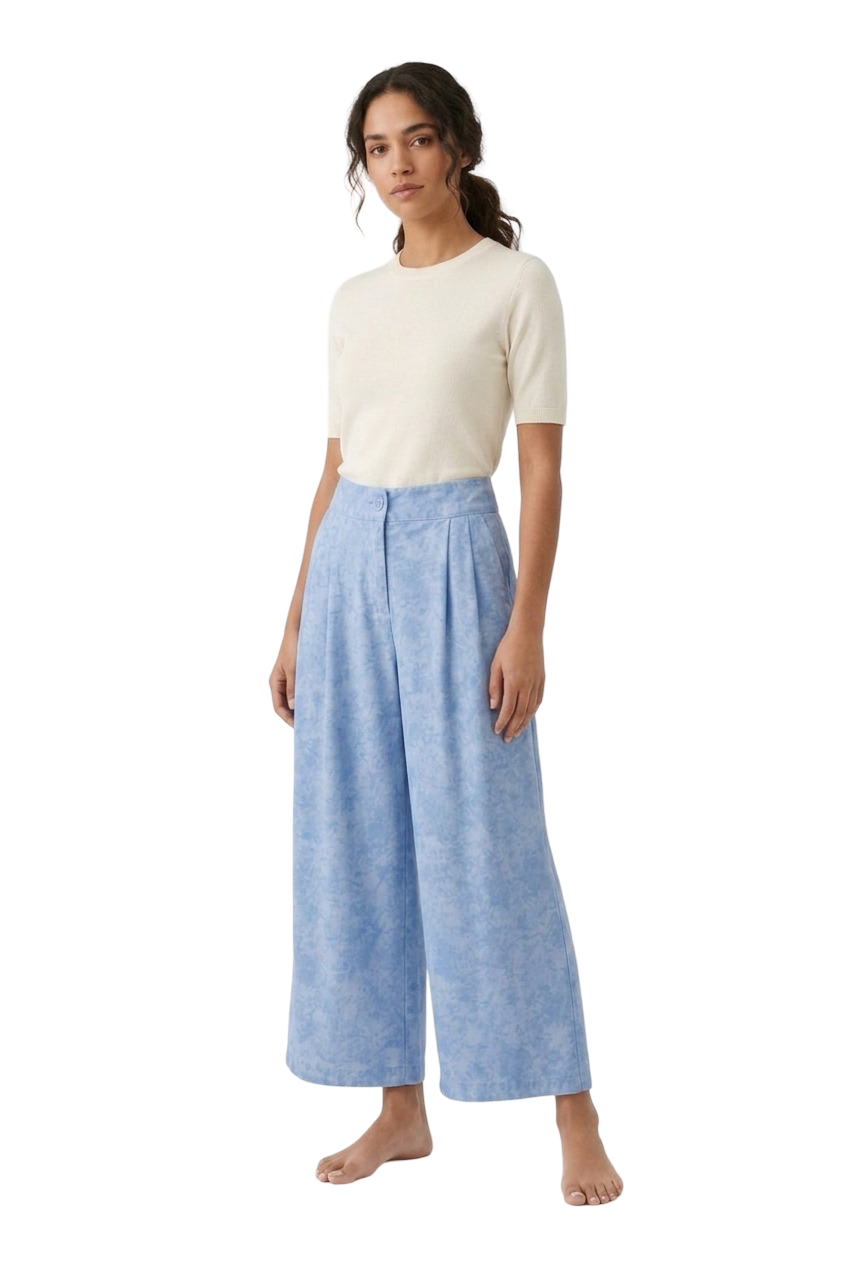 Textured Palazzo Pants - Light Blue