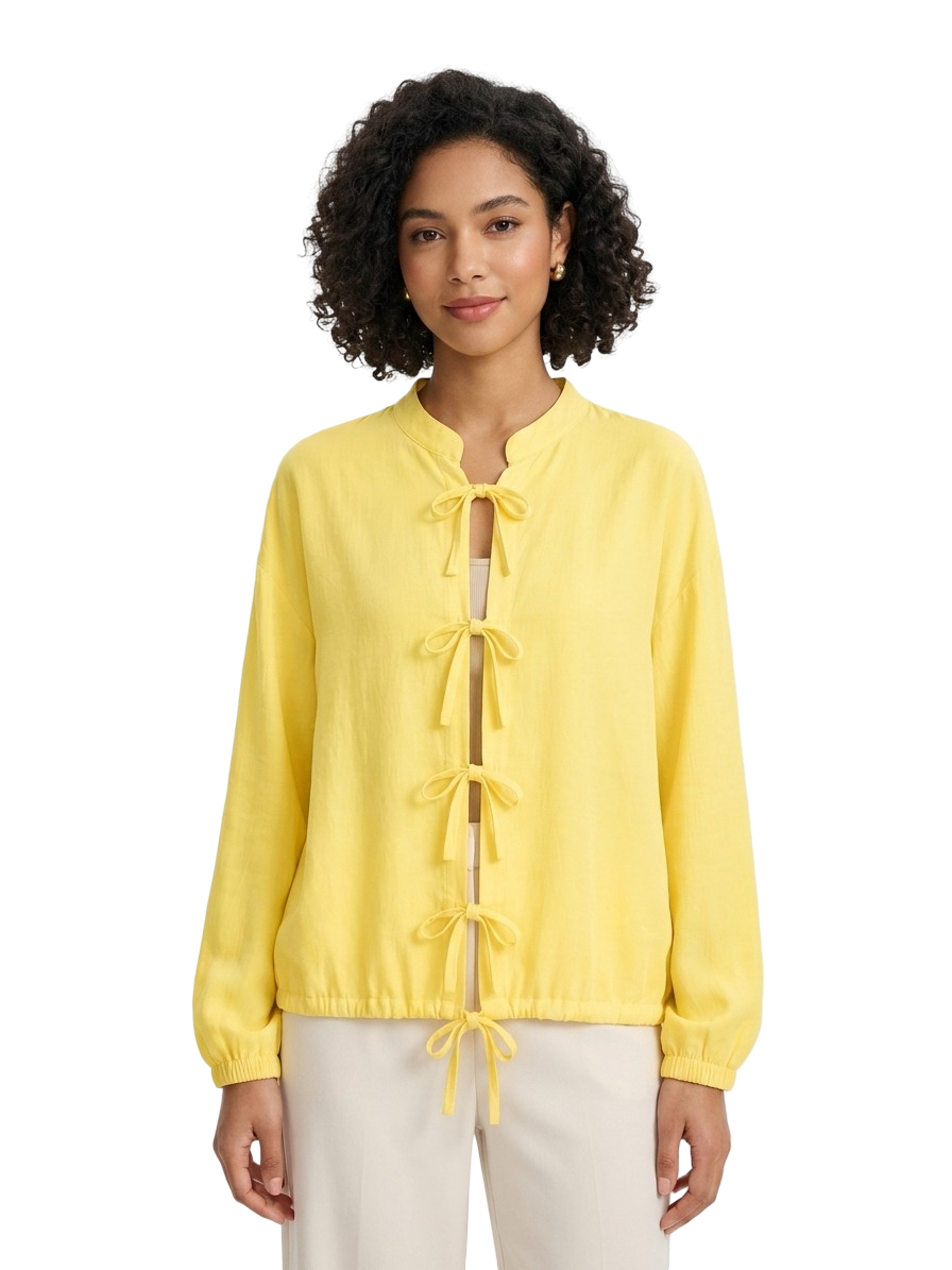 Tie Front Poplin Blouse - Yellow