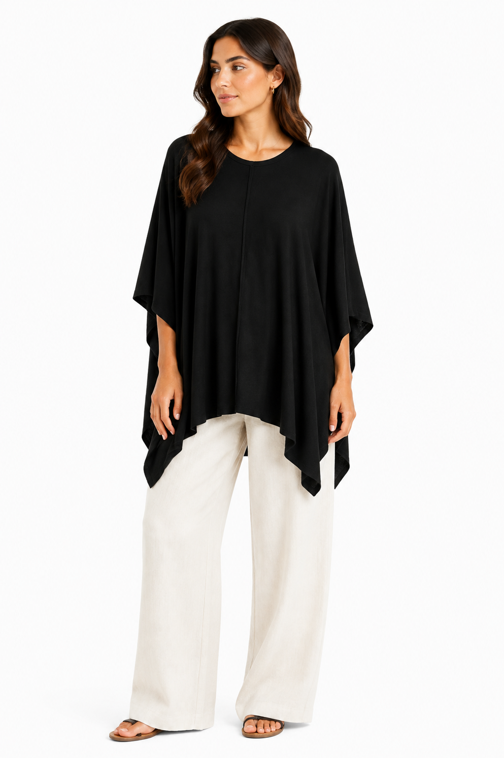 Lightweight Soft Batwing Poncho - Black