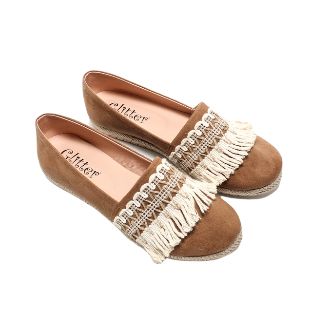 Suede Fringe Detail Ballerinas – Brown & Beige