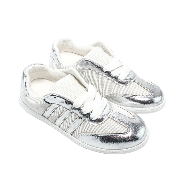 Faux Leather Casual Sneakers - Silver