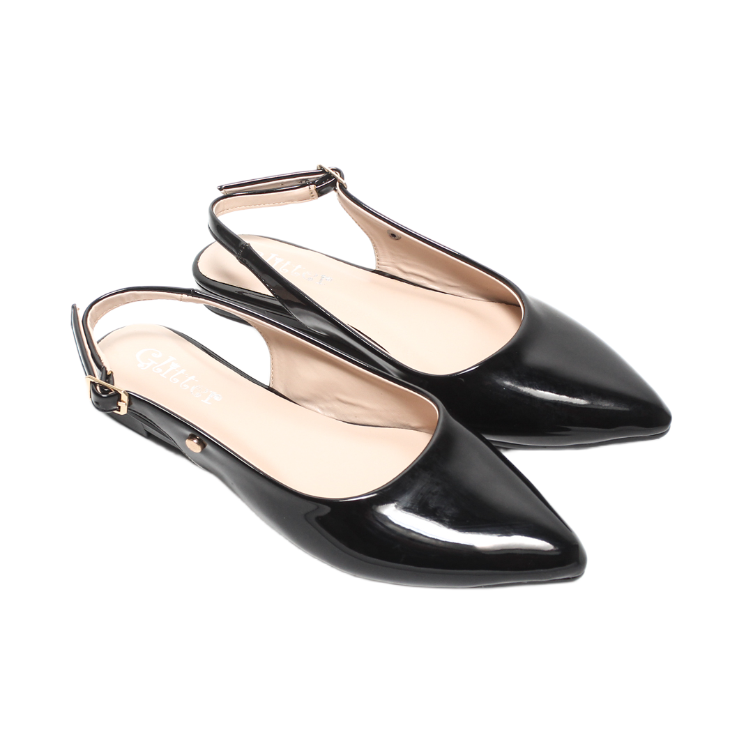 Faux Leather Plain Ballerina - Black