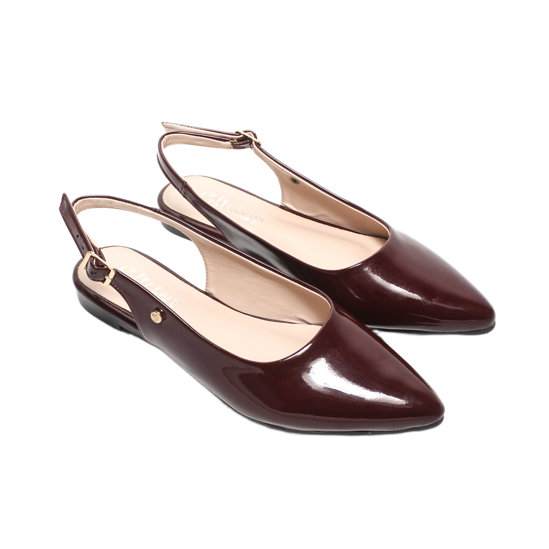 Faux Leather Plain Ballerina - Burgundy