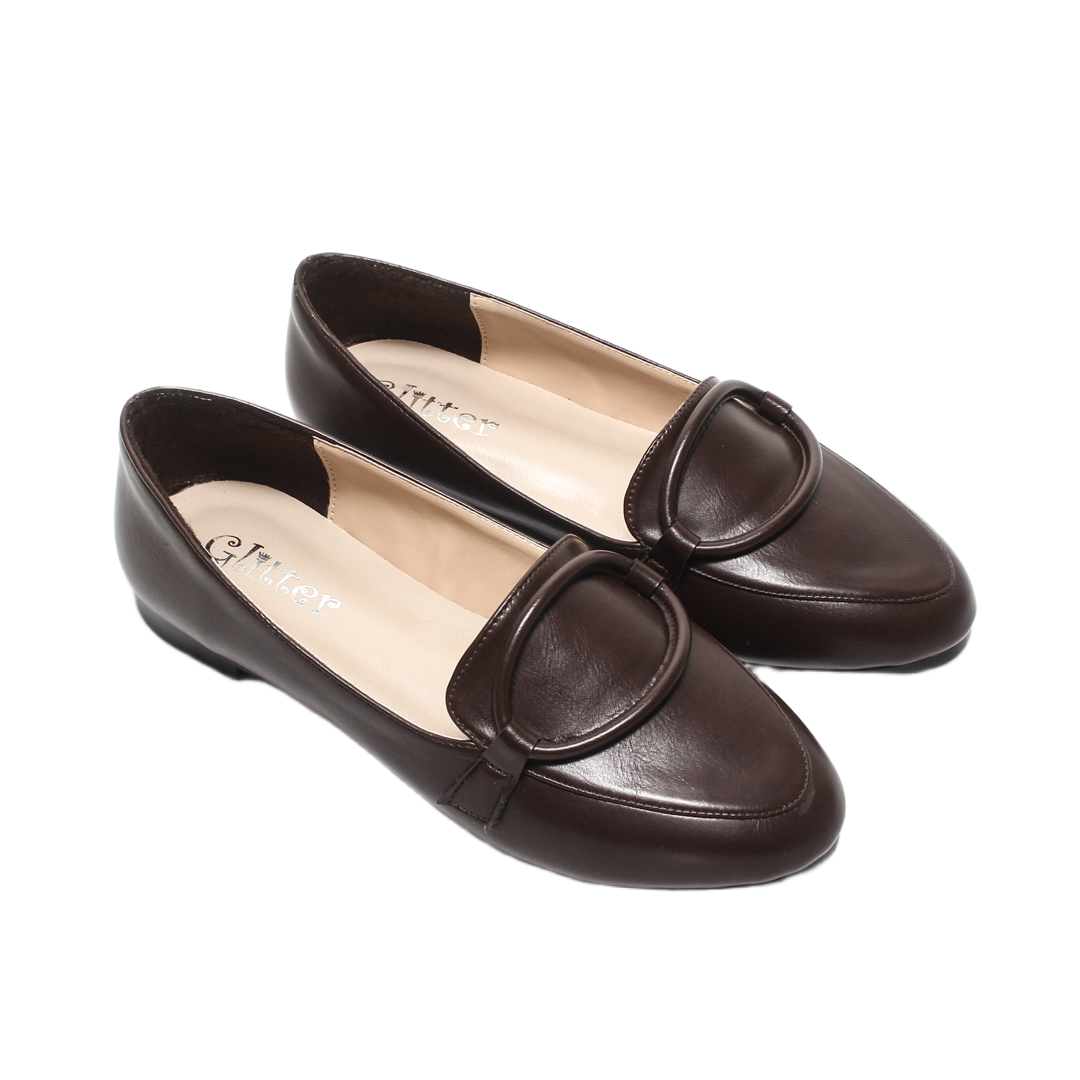Faux Leather Solid Loafers – Brown