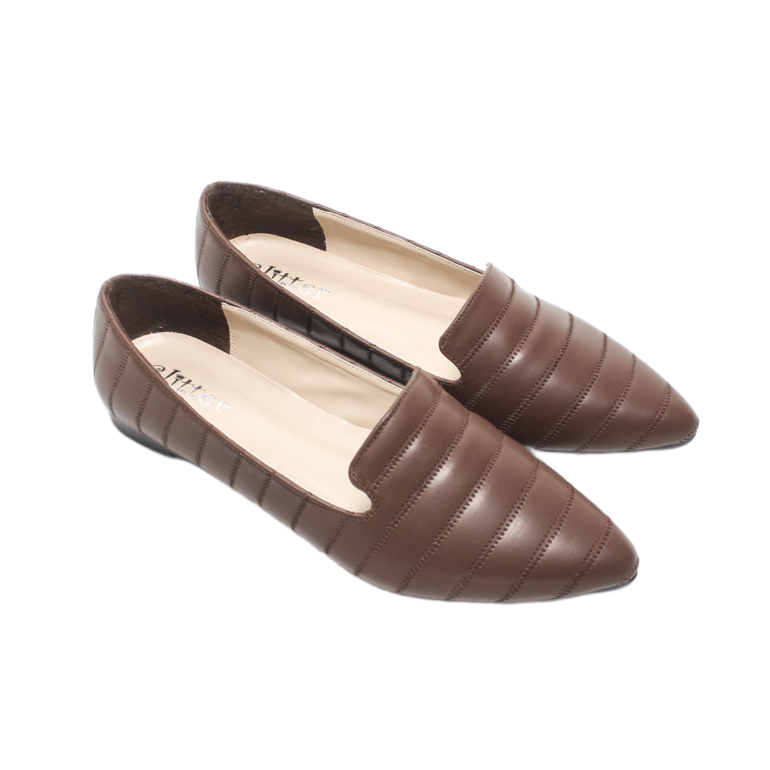 Faux Leather Quilted Loafers – Brown