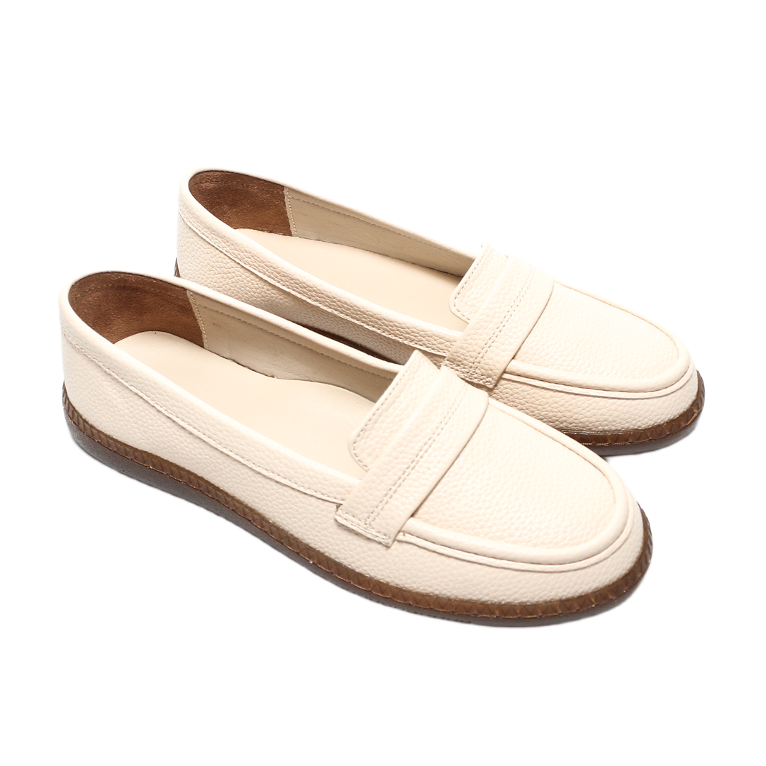 Faux Leather Textured Loafers – Beige