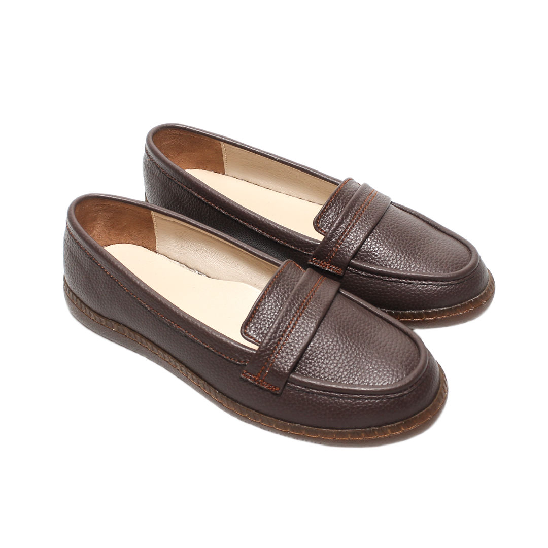 Faux Leather Textured Loafers – Brown