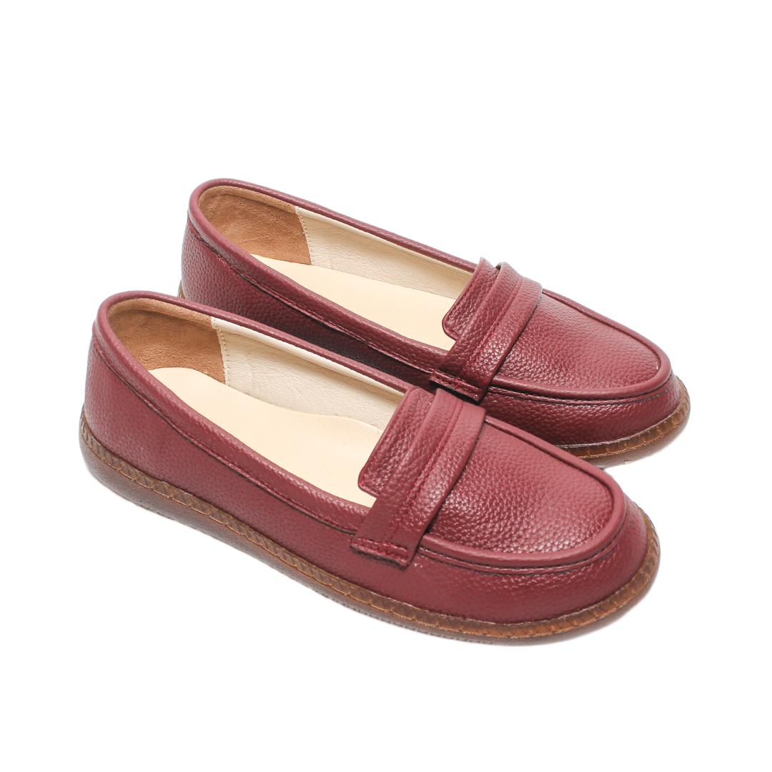 Faux Leather Textured Loafers – Burgundy