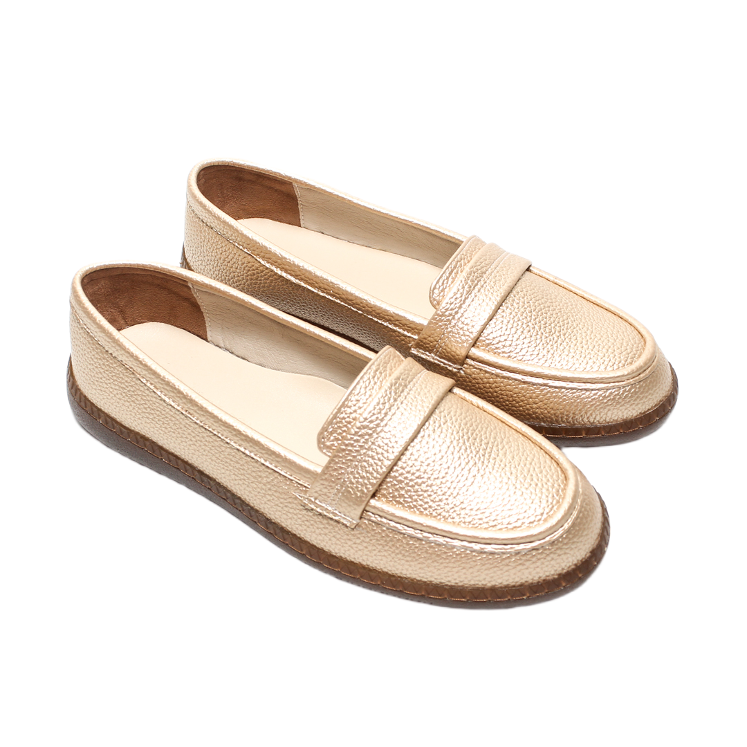 Faux Leather Textured Loafers – Gold