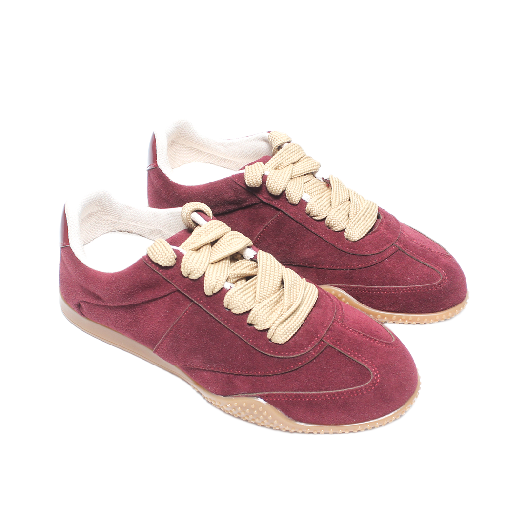 Suede Solid Sneakers – Burgundy