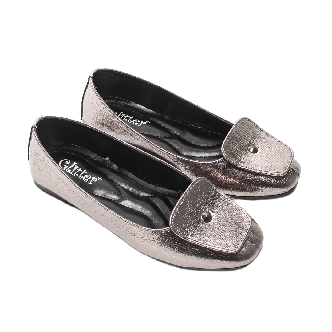 Minimal Stud Detail Ballerina Flats – Grey