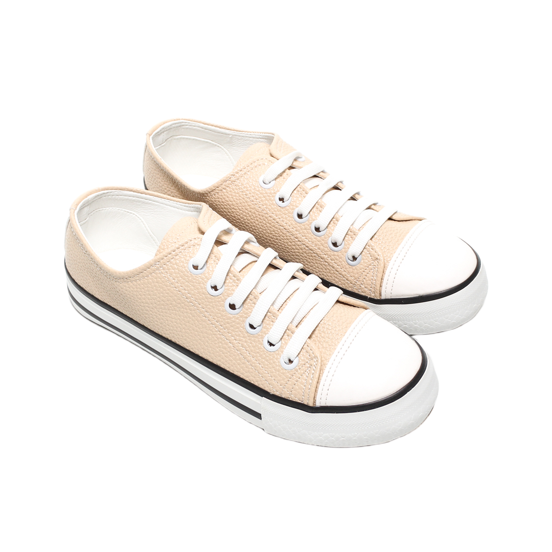 Textured Lace-Up Casual Sneakers – Beige