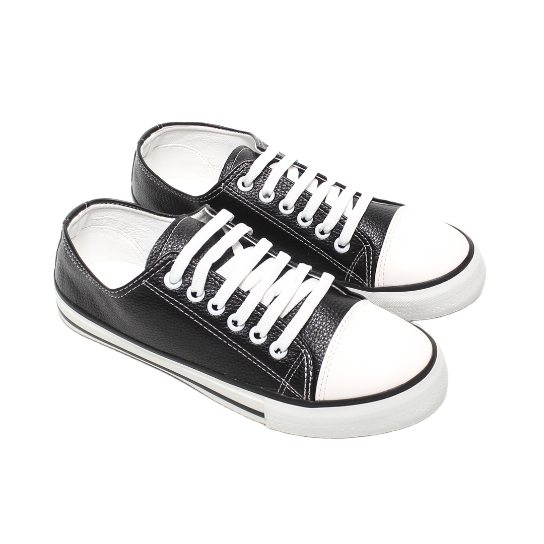 Textured Lace-Up Casual Sneakers – Black