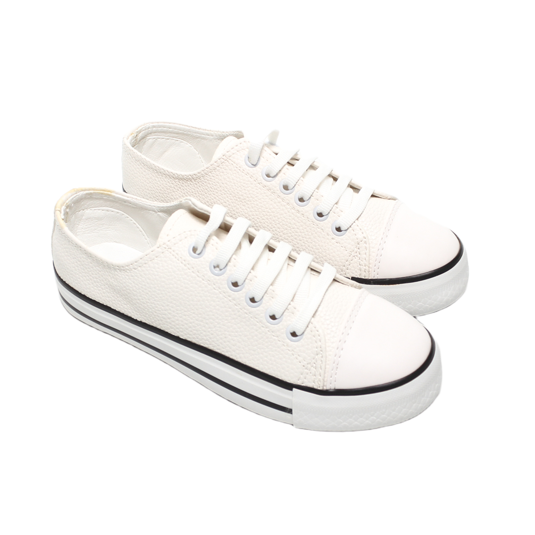 Textured Lace-Up Casual Sneakers – White