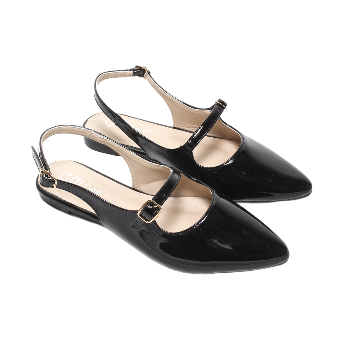 Slingback Buckle Strap Ballerina Flats – Black