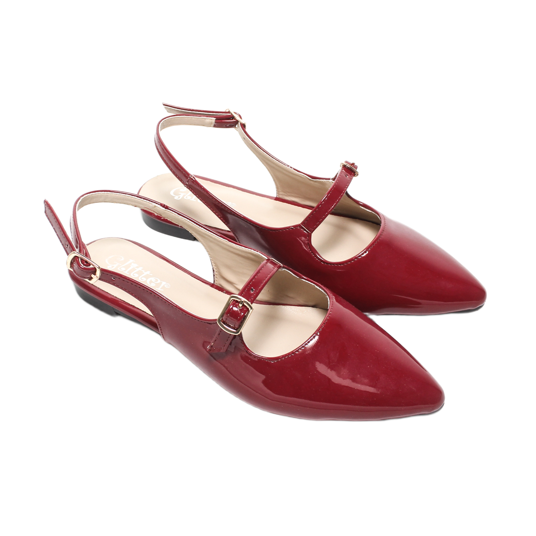 Slingback Buckle Strap Ballerina Flats – Burgundy