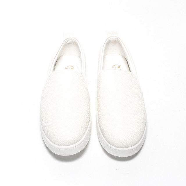 Textured Minimal Slip-On Sneakers – White