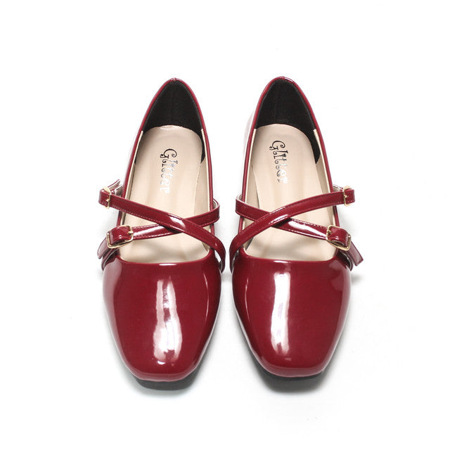 Patent Cross-Strap Mary Jane Flats - Burgundy