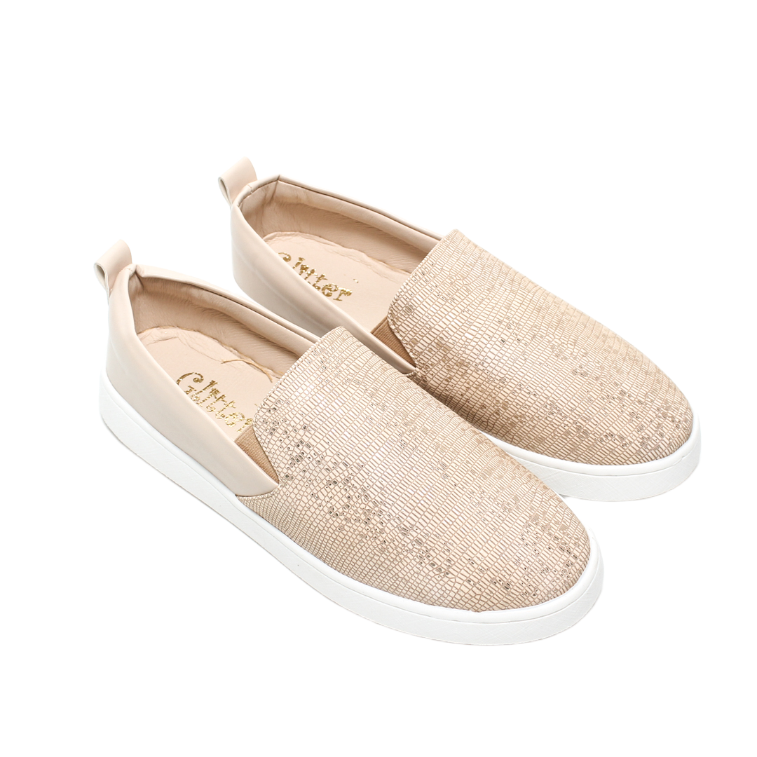 Textured Slip-On Sneakers - Beige