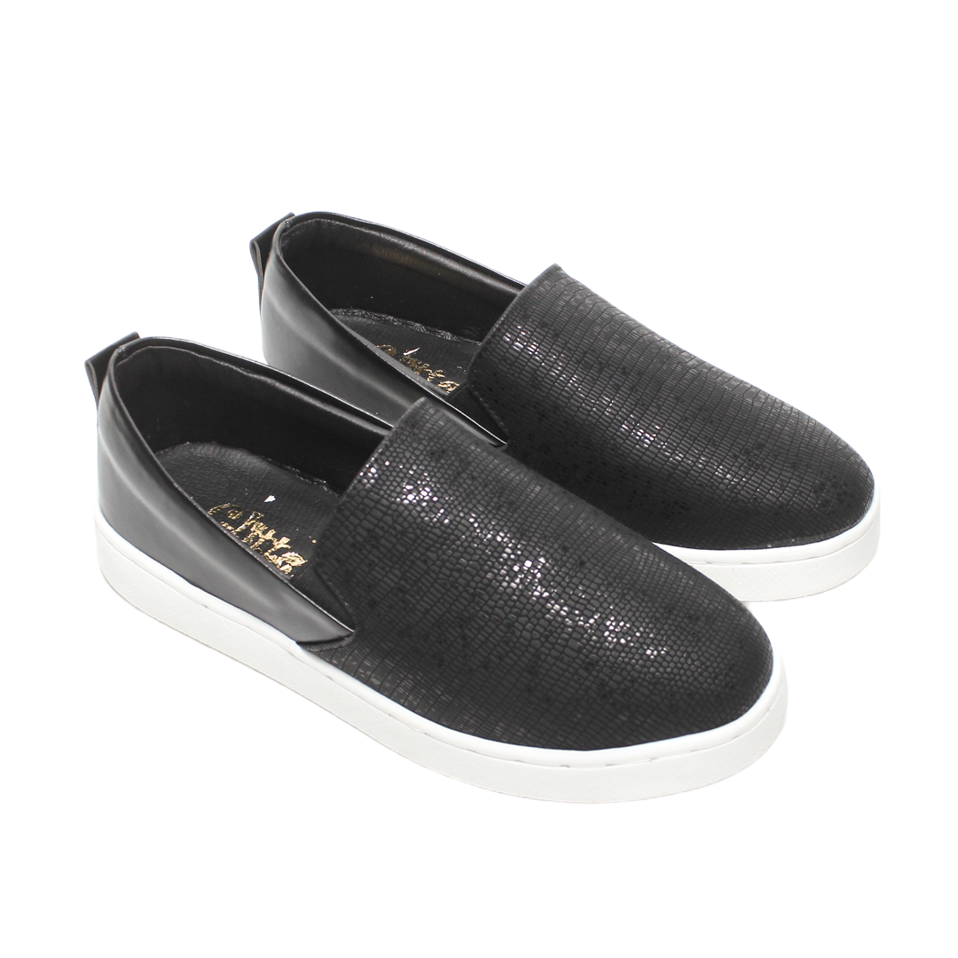 Textured Slip-On Sneakers - Black