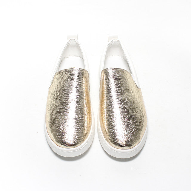 Metallic Textured Slip-On Sneakers - Gold