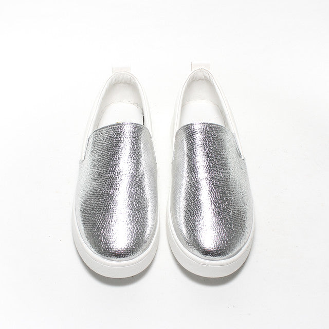 Metallic Textured Slip-On Sneakers - Silver