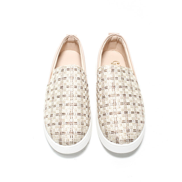 Woven Texture Slip-On Sneakers - Beige