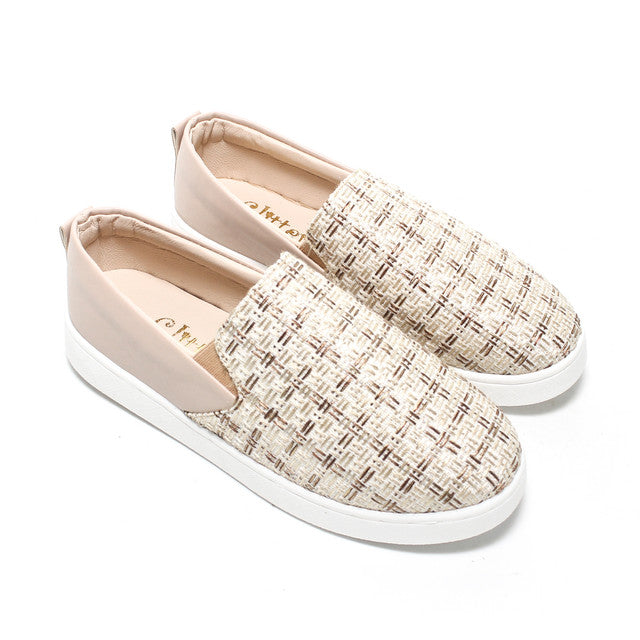 Woven Texture Slip-On Sneakers - Beige