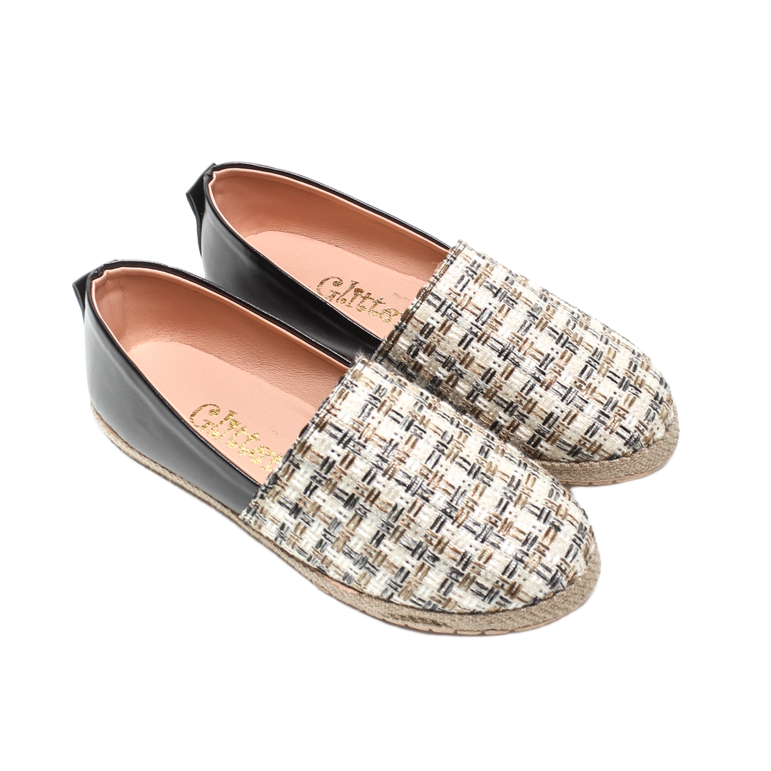 Woven Espadrille Slip-On Flats - Black